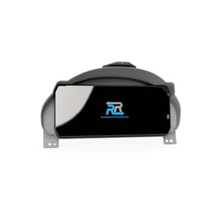 May include: A gray dashboard component with a black screen displaying the logo and website address of REVERSIONRACEWORKS.COM in blue. The component has a curved top and mounting brackets on the sides.