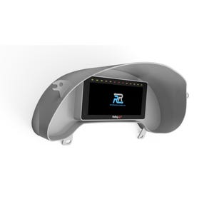 May include: A gray dashboard display with a digital screen. The screen displays a logo and the text "Holley EFI". The dashboard has a curved visor and mounting tabs. The screen is approximately 7 inches.