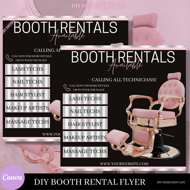 BOOTH RENTAL FLYER, Editable Flyer, Lash Tech, Nail Tech, Makeup Tech