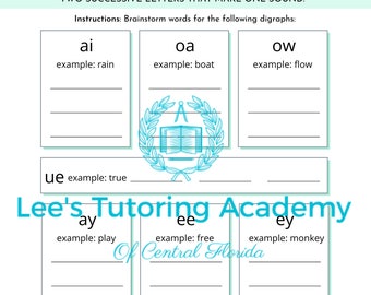 Kindergarten - 1st Grade| Phonics| Vowel Teams| Reading| Spelling| Digraph Worksheet| Printable| Instant Download|