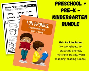 Kindergarten Phonics Funland/ 40+ pagine /Parole visive/ CVC/ Colorazione / Tracciamento / Scuola domiciliare / Stampabile/ Phonics