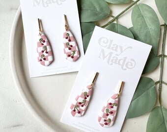 Checkered Cherry Dagger Dangle Polymer Clay Earrings