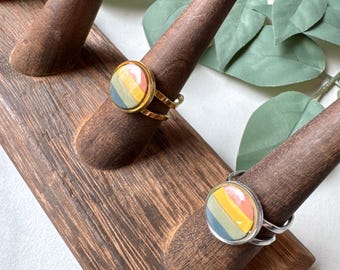 Rainbow Striped Polymer Clay Filled Ring