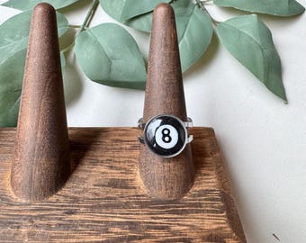 Eight Ball Polymer Clay Filled Ring