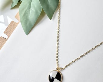 Black and White Checkered Filled Polymer Clay Charm Necklace