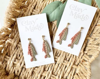 Gradient Folk Fish Dangle Polymer Clay Earrings