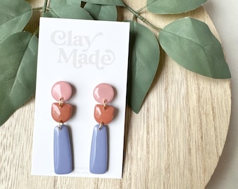 Color Block Green Dangle Polymer Clay Earrings