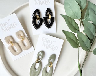 Mirrored Glossy Dangle Polymer Clay Earrings