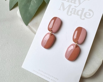 Two-Toned Double Pink Oval Dangle Polymer Clay Earrings