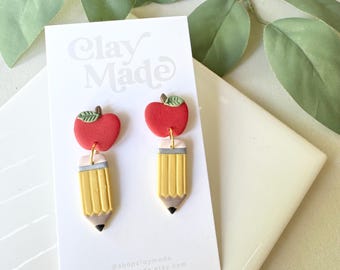 Apple Pencil Dangle Polymer Clay Earrings