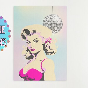 Rainbow Disco Girl Digital Poster | Vintage Girl Poster | Vintage Print | Pinup Girl Poster| Disco Print | Rainbow Wall Art | Vintage Woman