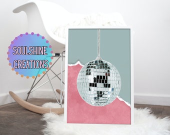 Disco Ball Poster| Vintage Print| Retro Print| Disco Ball Print| Eclectic Wall Decor | Quirky Wall Decor | Vintage Decor | Original Art |