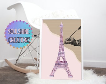 Paris Eiffelturm Post | Affiche | Französisches Poster | Paris Poster | Paris Druck | Original Kunst | Pariser Wanddeko | Rosa Dekor | Pink Art