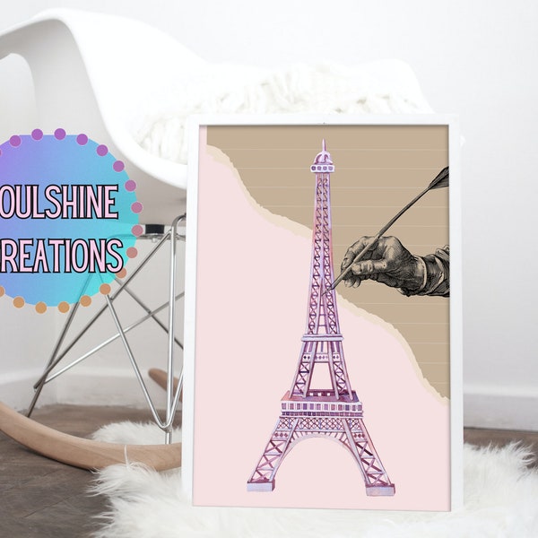Paris Eiffel Tower Post | Affiche | French Poster | Paris Poster | Paris Print | Original Art | Parisian Wall Decor | Pink Decor | Pink Art
