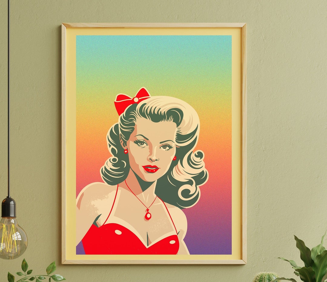 Rainbow Vintage Girl Pinup Girl Poster Vintage Pin up Girl