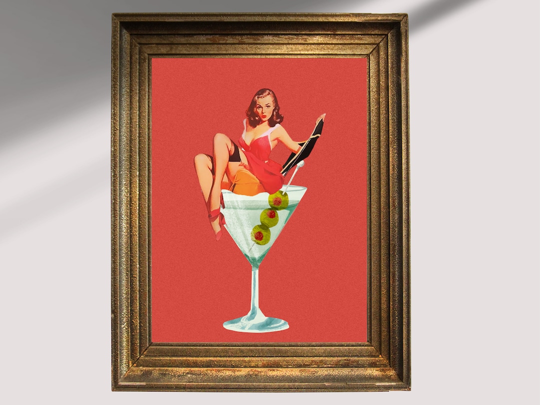Retro Woman in Martini, Pin up Girl in Martini, Trendy Vintage Wall Art ...