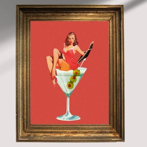 Retro Woman in Martini,  Pin up Girl in Martini, Trendy Vintage Wall Art, Retro Prints, Vintage Poster, Dorm Art, y2k Print, Cocktail Poster