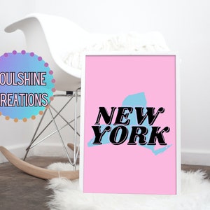 New York Poster| NYC Print| NYC Poster| New York Wall Decor| City Wall Decor| Pink Wall Art| Pink New York| Pink Decor| Colorful Art| Art
