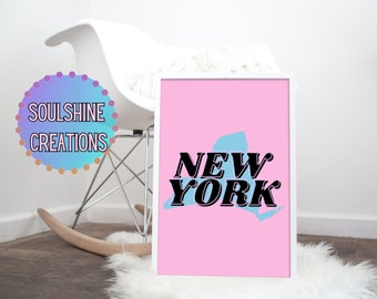 New York Poster| NYC Print| NYC Poster| New York Wall Decor| City Wall Decor| Pink Wall Art| Pink New York| Pink Decor| Colorful Art| Art