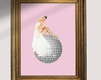 Retro Disco Pinup Girl Print, Trendy Pink Disco Wall Art, Retro Disco Pink Print, Retro Art Print, Dorm Art, y2k Print, Pink Aesthetic, Art
