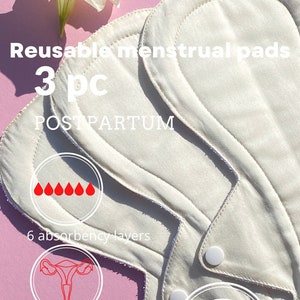 POSTPARTUM Package of 3 Cotton Menstrual Pads Thick Feminine Pad Cloth Pad Sanitary Napkin Eco-friendly Reusable regular liner Maternity