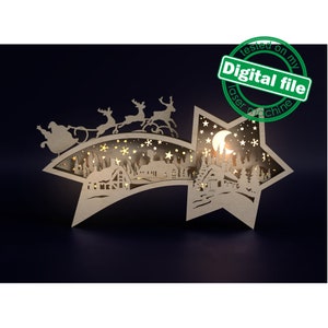 Laser DXF, SVG-Dateien Altes Dorf, Fliegen Reindeer, Weihnachtsmann, Winterwald, Multilayer Holz Licht Box, Schatten-Box Stern von Bethlehem,Weihnachten