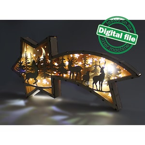 DXF, fichiers SVG pour cerfs laser dans la forêt, caisson lumineux en bois multicouche, caisson d'ombre, étoile de Bethléem, Noël, matériau 1/8'' (3,2 mm)