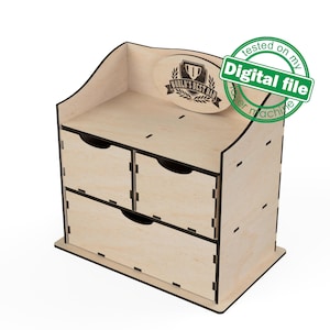 DXF, file SVG per laser Piccola cassettiera in legno, Box Storage, regalo per la festa del papà, idee per l'organizzazione degli utensili, Spessore del materiale 3,2 mm