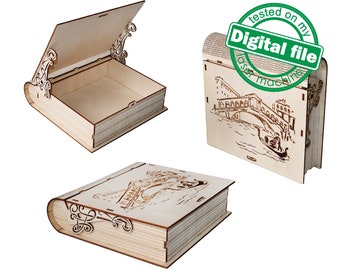 DXF, SVG files for laser Gift Book box Italy, flexible plywood, Living hinge, engraved pattern, decorative corbel, Material 1/8'' (3.2 mm)