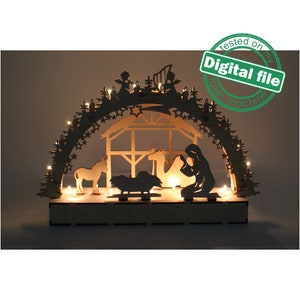 DXF-bestand voor laser grote houten decoratie elektrisch verlichte lichtboog, houten schfibbogen, middelpunt, oplichtende kerst, SVG, pdf