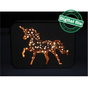Arquivos DXF, SVG para caixa de luz laser Unicórnio, decoração de chá de bebê, abajur de berçário, Glowforge, espessura do material 1/8 polegada (3,2 mm)