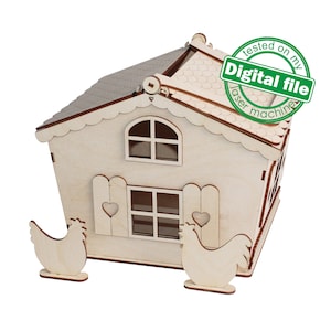 DXF, file SVG per laser Gallo di Pasqua Candy House, Casa con tetto apribile, Progetto vettoriale, Glowforge, Spessore del materiale 1/8 di pollice (3,2 mm)
