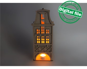 DXF, SVG files for laser Light-up scandinavian house, tea light candle holder, Christmas Nursery decor, Glowforge, Material 1/8'' (3.2 mm)