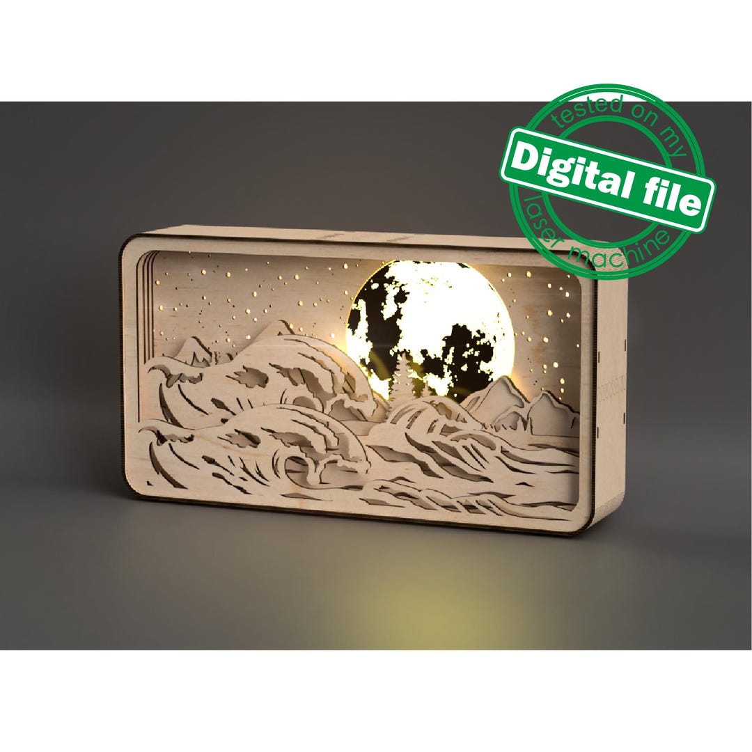 Light Box Dxf DXF, SVG Files for Light Box Raging Waves, Mountains, Ocean, Engraved ...