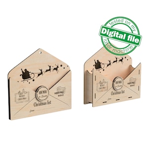 Archivos DXF, SVG para adorno de carta de Papá Noel personalizado con láser, correo del sobre del Polo Norte, lista de deseos de Navidad, corte por láser o trazador