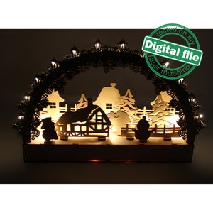 DXF-bestand voor laser grote houten decoratie elektrisch verlichte lichtboog, houten schfibbogen, middelpunt, oplichtende kerst, SVG, pdf