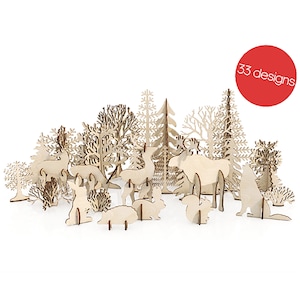 DXF, file SVG per laser Christmas Decor Enchanted forest, Super Big Set, Bundle di 33 pezzi, Winter Scene, Glowforge, Materiale 3.2 mm