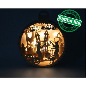 DXF, SVG-bestanden voor laserlichtbak Heksen brouwen ketel, schaduwdoos, Halloweendecor, lasersnijden, materiaaldikte 3,2 mm of 4 mm