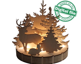 DXF file for laser  Woodland Winter Christmas Decoration, Winter Forest, Deer, Rabbit, Centerpiece, Light-up Christmas, SVG, PDF