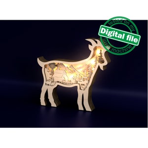 Fichiers DXF, SVG pour laser lightbox chèvre, animaux de la ferme, vache, dinde, mouton, tracteur, grange, moulin à vent, ornement multicouche, Shadowbox