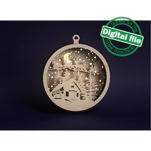 DXF-, SVG-Dateien für Laser-beleuchteten Weihnachtsbaum, Weihnachtsschmuck, Winterdorf, fliegende Rentiere, Weihnachtsmann, Baum, Glowforge, Schichtmuster