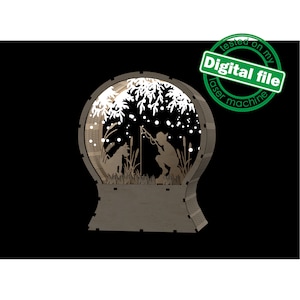 DXF,SVG-bestanden voor laser Light Up Snow Globe, Vaderdagcadeau, jongen vissen, hond, riet, visser, kwekerij decor