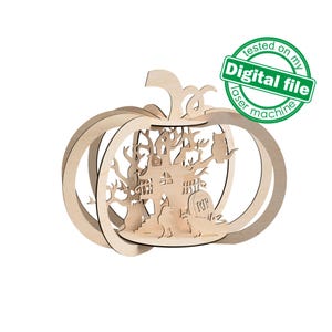 DXF-, SVG-bestanden voor laserdecor Halloween 3D-pompoen, enge bomen, kerkhof, oud kasteel, kraai, plotterklaar bestand, materiaal 3 mm of 2 mm