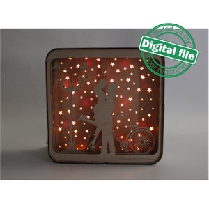 Archivos DXF y SVG para cajas de luz láser Amantes de París, Torre Eiffel, Proyecto vectorial, Glowforge, Grosor del material 1/8 de pulgada (3,2 mm)