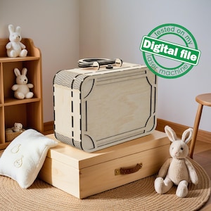 Vintage Koffer aus Holz mit drehbarem Schloss - Laser Cut Vorlage für personalisierte Geschenke, einzigartiges Handwerksprojekt, benutzerdefiniertes Holzboxendesign