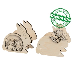 DXF-, SVG-Dateien für die Laser-Osterkiste, süßes Häschen, 2 verschiedene Designs, Korb für Obst, Leckereien, Brot, Osterdeko, Material 3,2mm