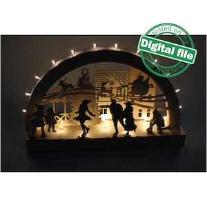 DXF-bestand voor laser grote houten decoratie elektrisch verlichte lichtboog, houten schfibbogen, middelpunt, oplichtende kerst, SVG, pdf