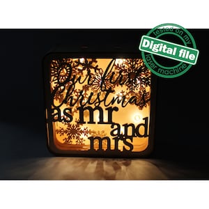 DXF, SVG-bestanden voor laser Our first Christmas, Mr Mrs, Shadow Box, Light-up Christmas, Glowforge, Materiaaldikte 3,2 mm (1/8 inch)
