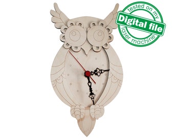 Owl Wall Clock Laser Cut Files: Engraved Plywood Nursery Decor (SVG, DXF, PDF)