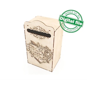 Arquivos DXF, SVG para caixa de cartão de casamento a laser, cofrinho, projetos vetoriais, Glowforge, caixa de cartão de noivado, decoração de casamento 1/8 polegada (3,2 mm)